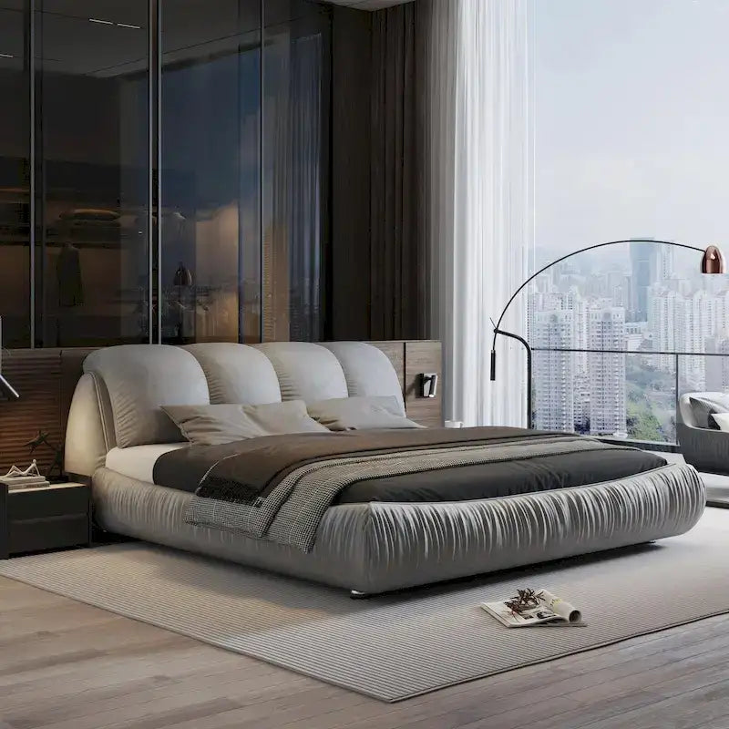 Lit plateforme rembourré King Size avec tête de lit capitonnée surdimensionnée