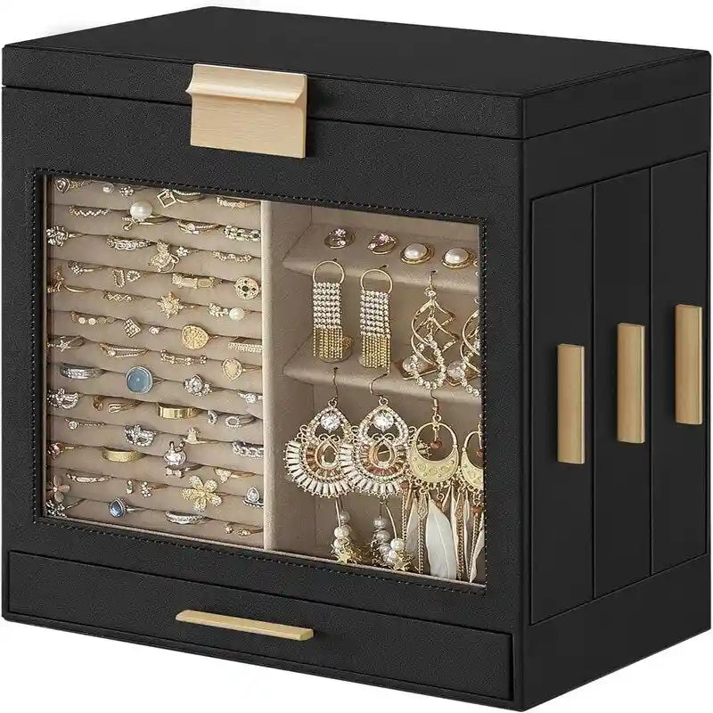 Boîte à bijoux avec fenêtre en verre - 6.1P x 10.3L x 12.6H