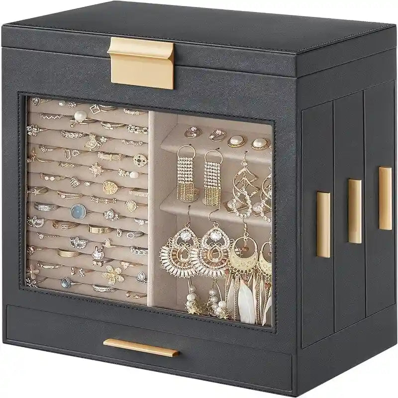 Boîte à bijoux avec fenêtre en verre - 6.1P x 10.3L x 12.6H