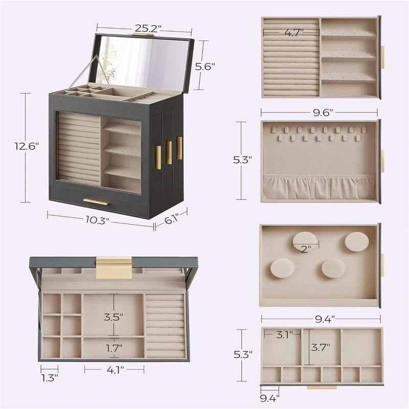 Boîte à bijoux avec fenêtre en verre - 6.1P x 10.3L x 12.6H