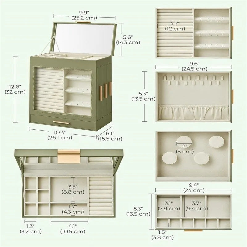 Boîte à bijoux avec fenêtre en verre - 6.1P x 10.3L x 12.6H