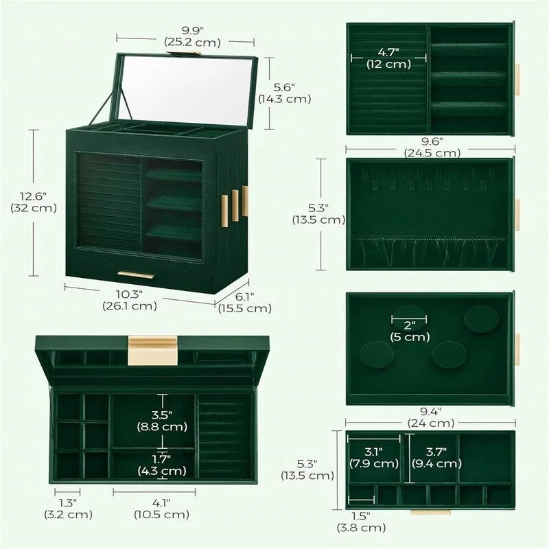 Boîte à bijoux avec fenêtre en verre - 6.1P x 10.3L x 12.6H