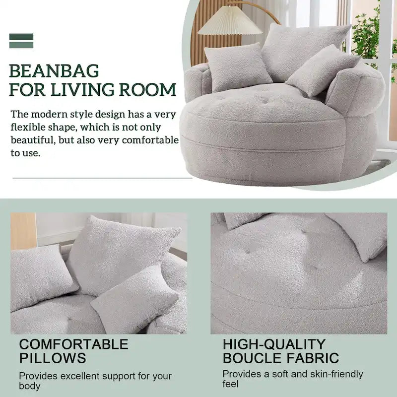 Canapé en tissu circulaire pour grand salon, fauteuil paresseux pour balcon et gîte