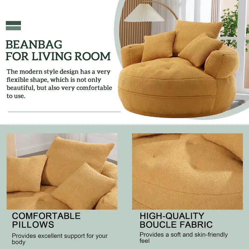Canapé en tissu circulaire pour grand salon, fauteuil paresseux pour balcon et gîte