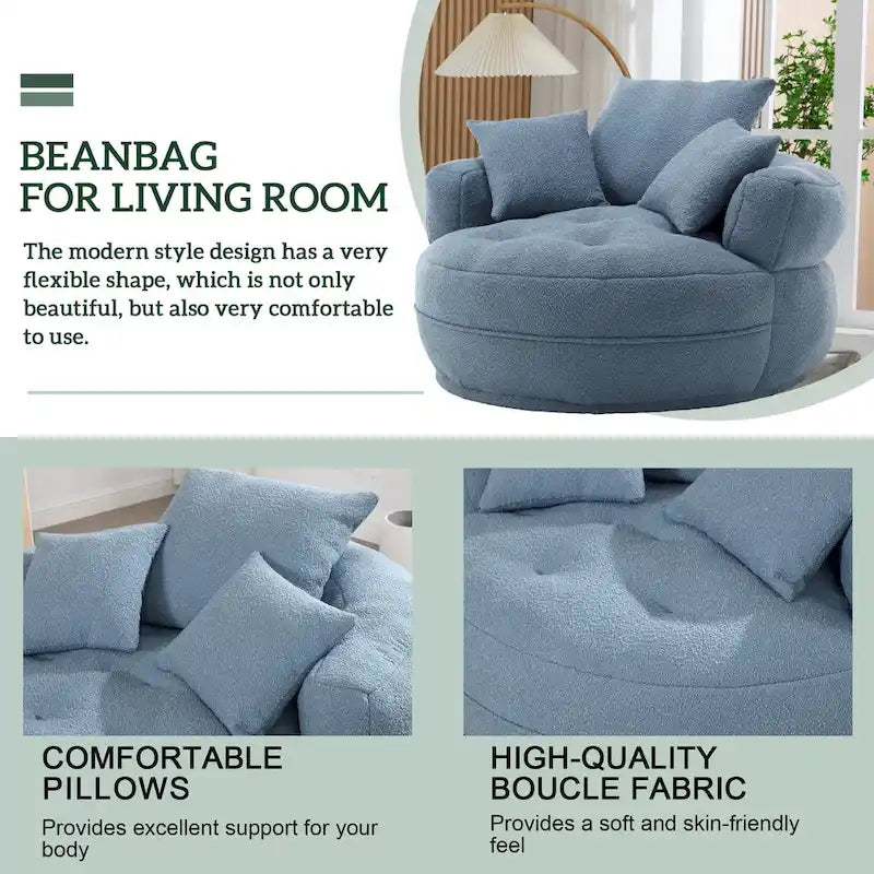 Canapé en tissu circulaire pour grand salon, fauteuil paresseux pour balcon et gîte