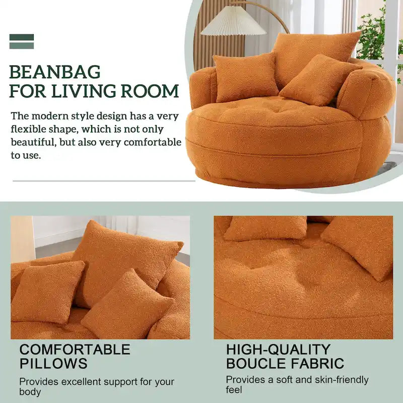 Canapé en tissu circulaire pour grand salon, fauteuil paresseux pour balcon et gîte