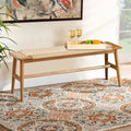 Banc d'intérieur en chêne massif Grondin style Bohème avec assise en corde tressée et assemblage tenon-mortaise pour entrée, chambre, salle à manger