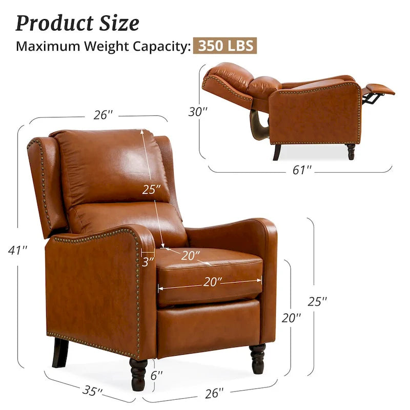 Fauteuil Inclinable en Cuir Véritable Chaises Confortables pour Salon