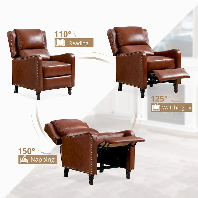 Fauteuil Inclinable en Cuir Véritable Chaises Confortables pour Salon