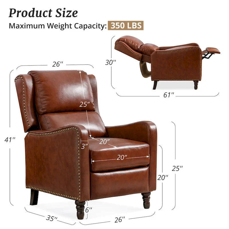 Fauteuil Inclinable en Cuir Véritable Chaises Confortables pour Salon