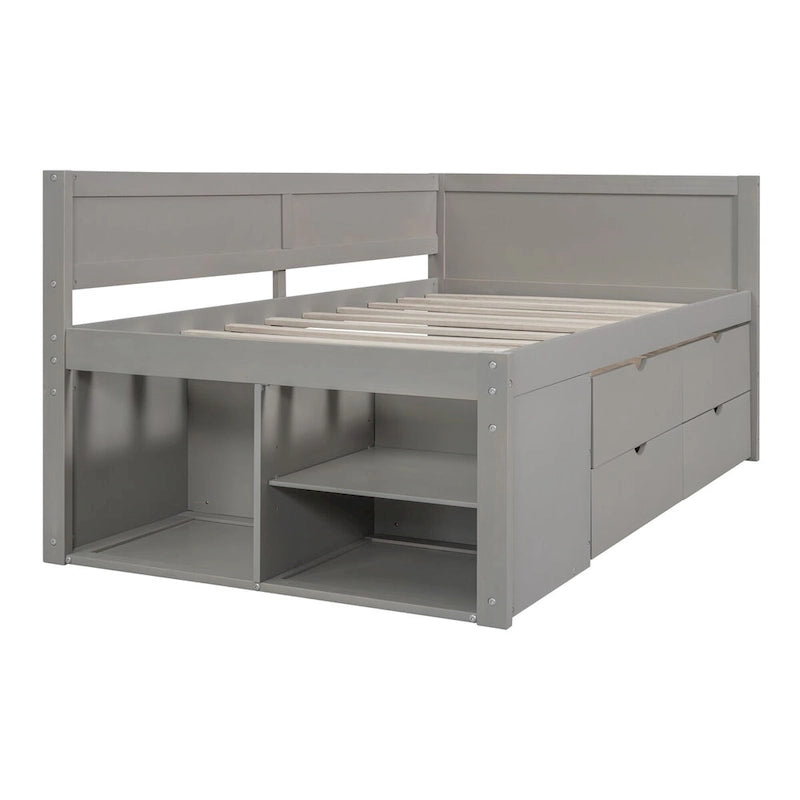 Lit banquette avec tiroirs de rangement et étagères bibliothèques, lit de coin capitaine pour enfants garçons filles adultes