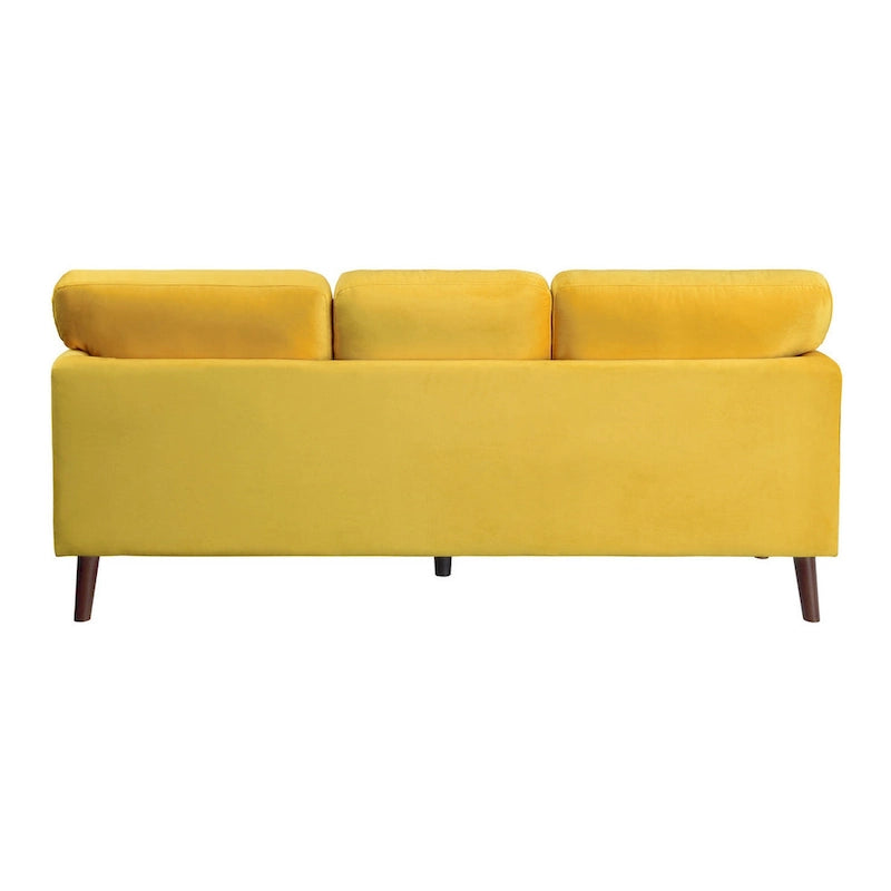 Canapé Bard de 81 pouces, velours jaune, coussins réversibles, bois brun foncé