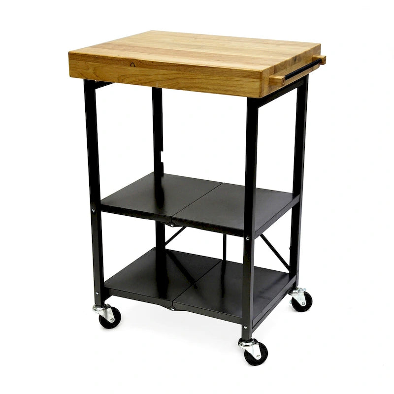Dessus en bois massif pliable à roulettes Origami, îlot de cuisine portable, chariot de bar, argent