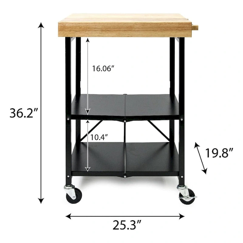 Dessus en bois massif pliable à roulettes Origami, îlot de cuisine portable, chariot de bar, argent