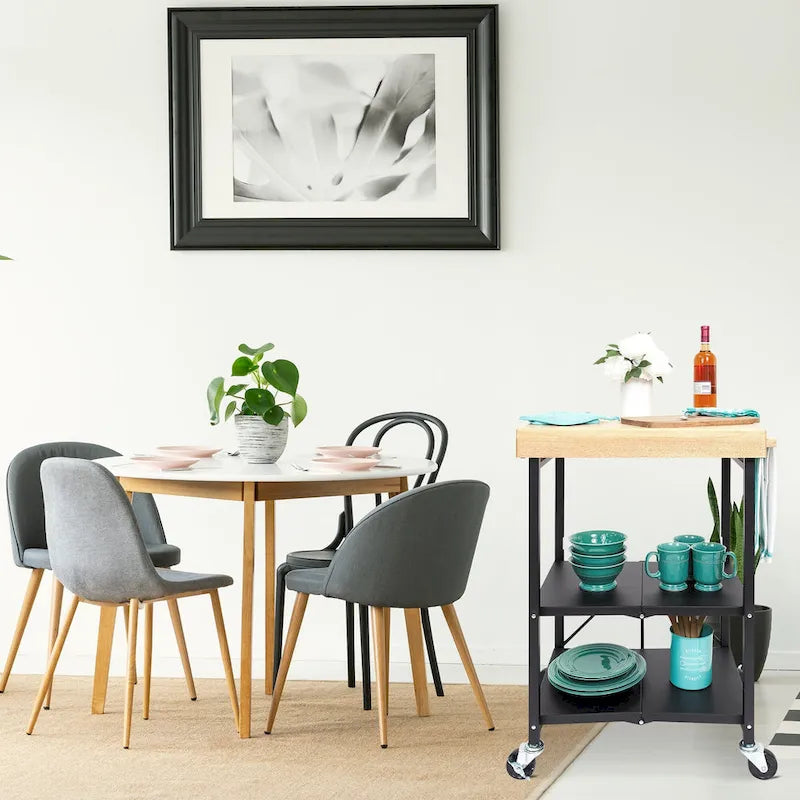 Dessus en bois massif pliable à roulettes Origami, îlot de cuisine portable, chariot de bar, argent