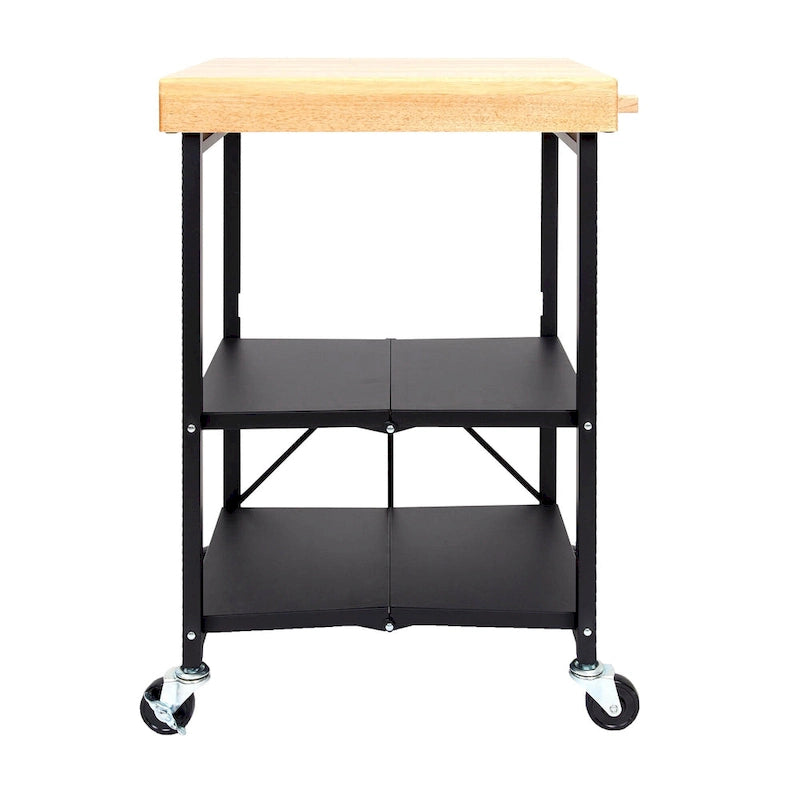 Dessus en bois massif pliable à roulettes Origami, îlot de cuisine portable, chariot de bar, argent