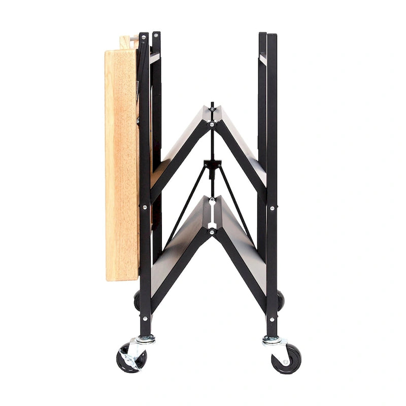 Dessus en bois massif pliable à roulettes Origami, îlot de cuisine portable, chariot de bar, argent