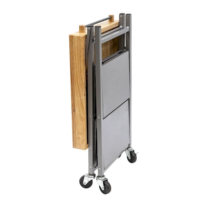 Dessus en bois massif pliable à roulettes Origami, îlot de cuisine portable, chariot de bar, argent
