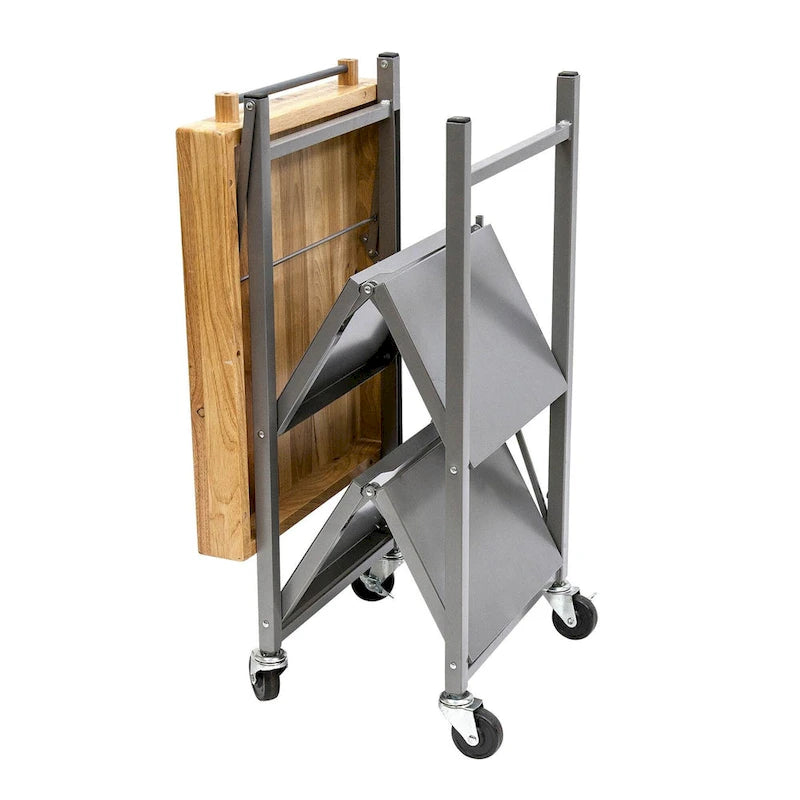 Dessus en bois massif pliable à roulettes Origami, îlot de cuisine portable, chariot de bar, argent