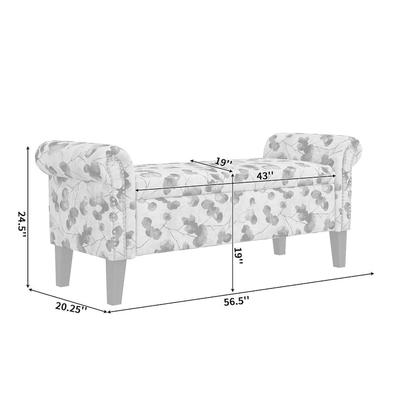Banc de rangement ottoman Wallen avec accoudoirs arrondis traditionnels et clous décoratifs