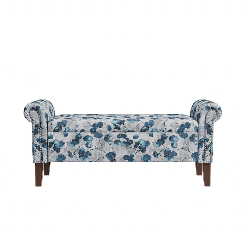 Banc de rangement ottoman Wallen avec accoudoirs arrondis traditionnels et clous décoratifs