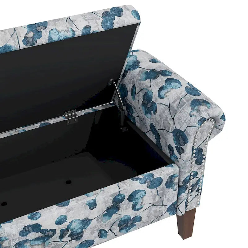 Banc de rangement ottoman Wallen avec accoudoirs arrondis traditionnels et clous décoratifs