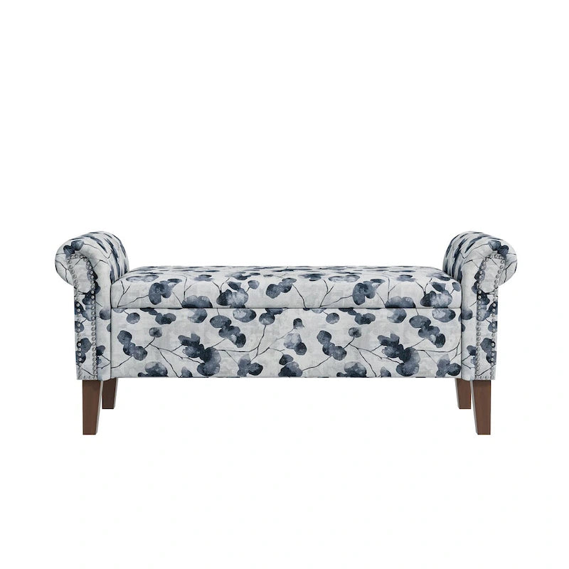 Banc de rangement ottoman Wallen avec accoudoirs arrondis traditionnels et clous décoratifs