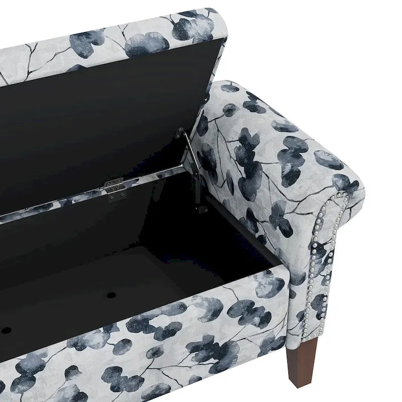 Banc de rangement ottoman Wallen avec accoudoirs arrondis traditionnels et clous décoratifs