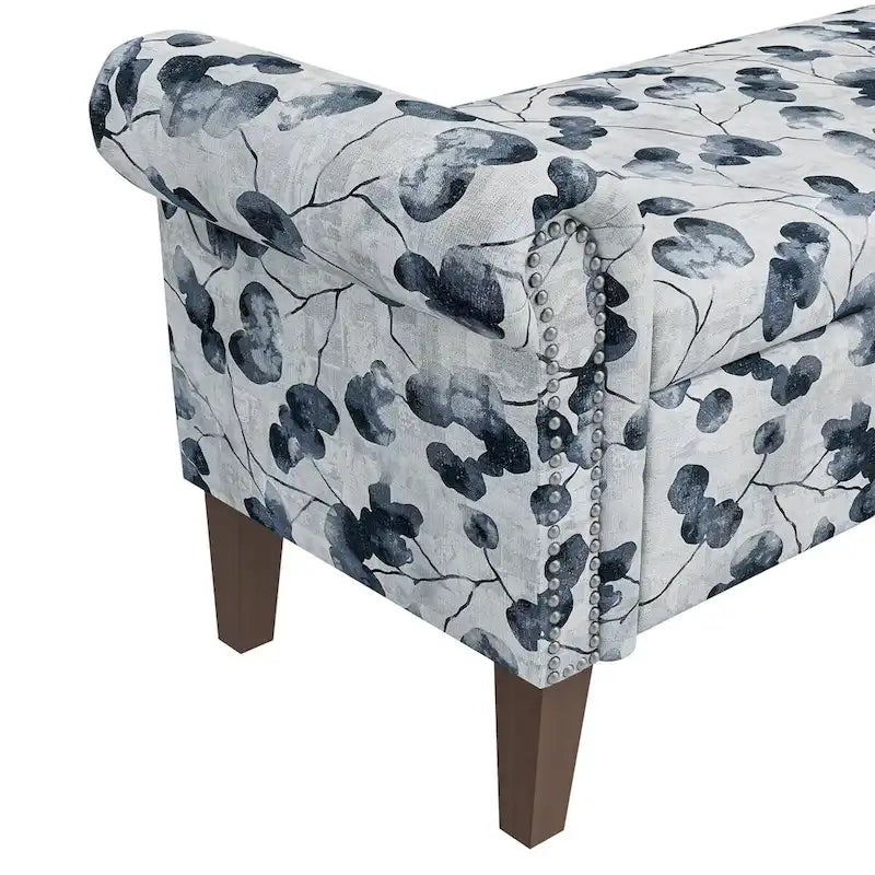 Banc de rangement ottoman Wallen avec accoudoirs arrondis traditionnels et clous décoratifs