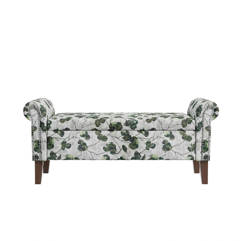 Banc de rangement ottoman Wallen avec accoudoirs arrondis traditionnels et clous décoratifs