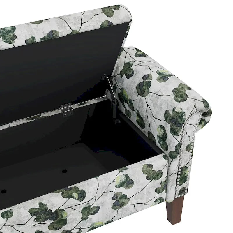 Banc de rangement ottoman Wallen avec accoudoirs arrondis traditionnels et clous décoratifs