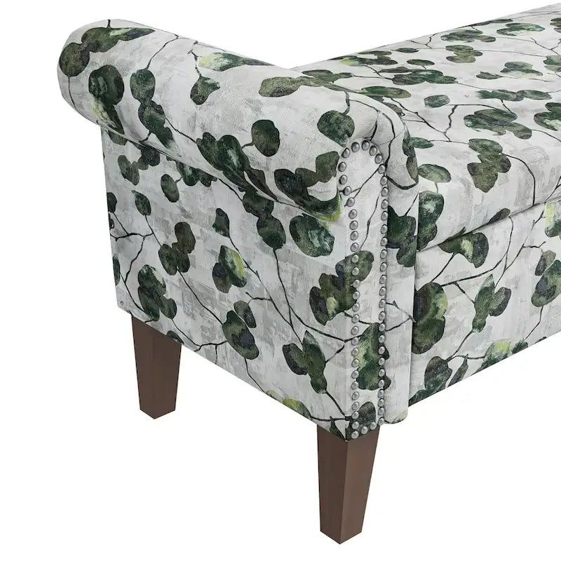 Banc de rangement ottoman Wallen avec accoudoirs arrondis traditionnels et clous décoratifs